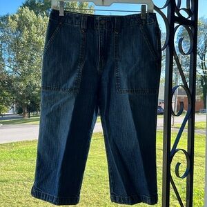 ⭐️ Bandolinoblu blue denim cropped Capris patch pockets in front slit in back 6